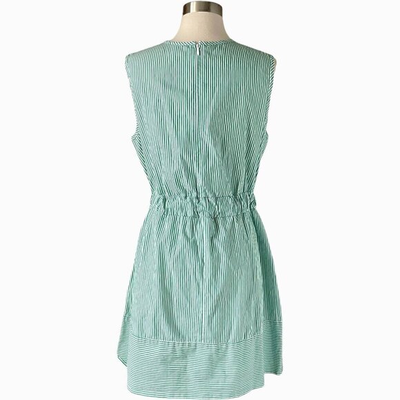 Pearl by Lela Rose Green White Stripe Cotton Dress Bow Tie Waist L - Picture 6 of 9